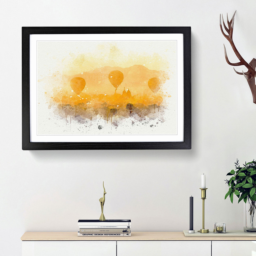 Hot Air Balloons over Bagan in Abstract - Framed Print