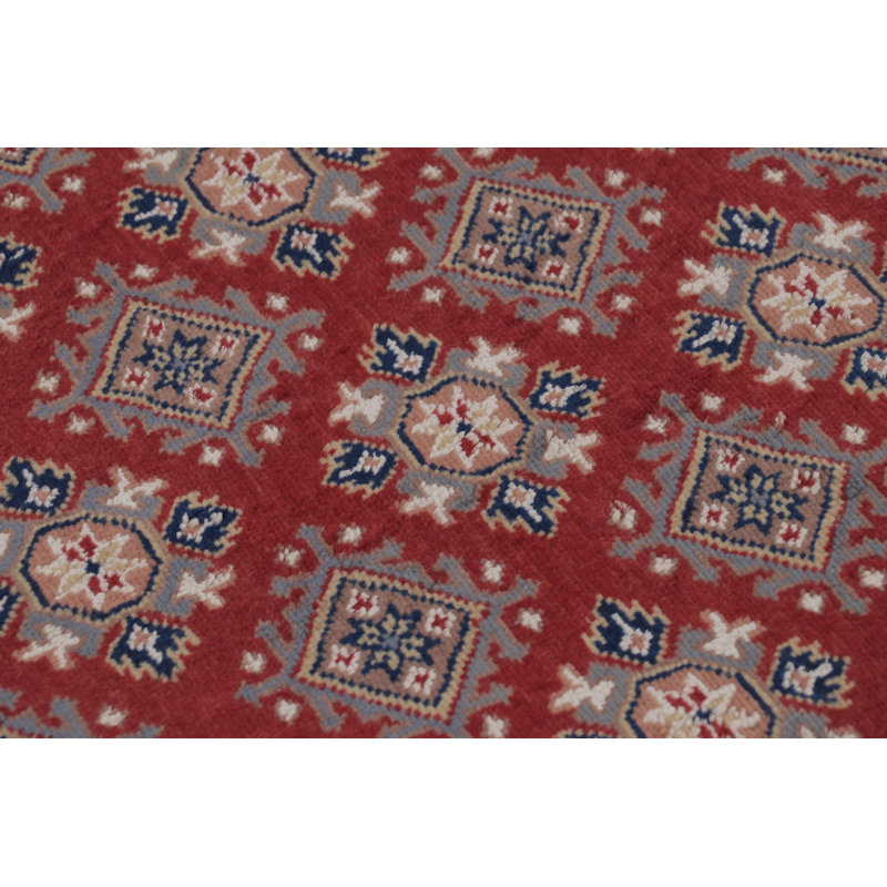 Vintage Bokhara Rug In Rich Red With Tan Geometric Patterns - Rug & Kilim