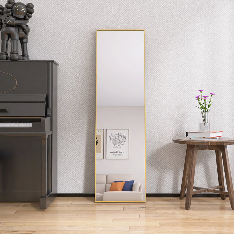 Cork Flat Aluminum Alloy Framed Freestanding Full Length Mirror Wall Mirror, Gold, 140cm H x 40cm W, Rectangle