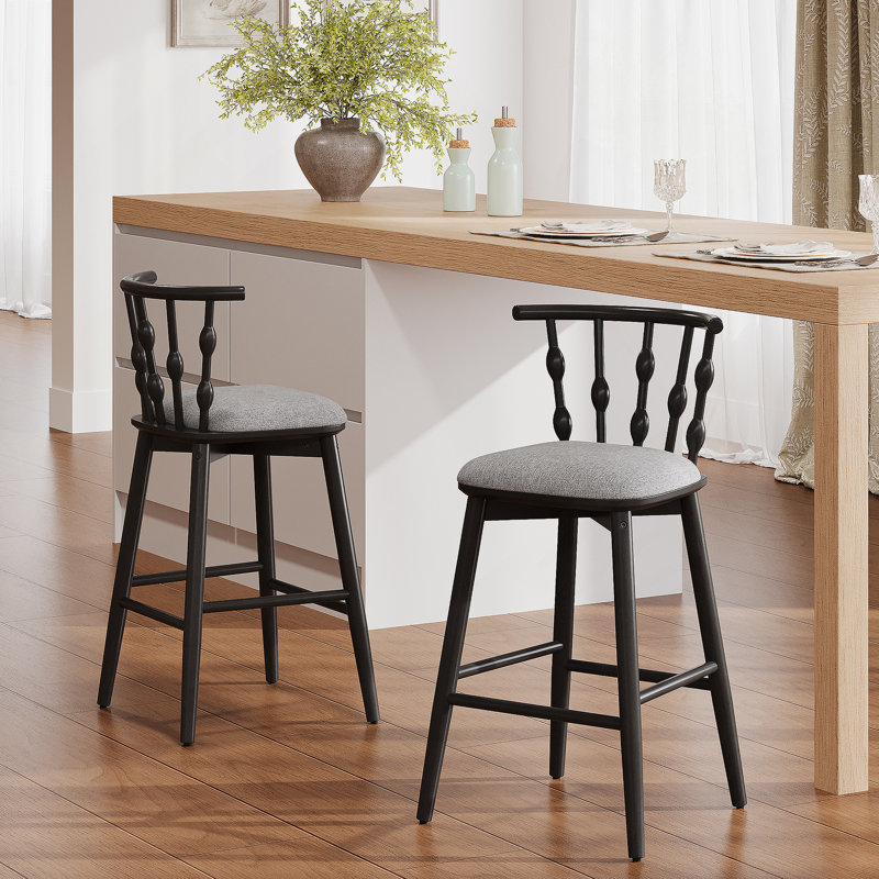 Tabouret de bar d'intérieur en bois, finition noire avec revêtement gris, ensemble de 2, Gris