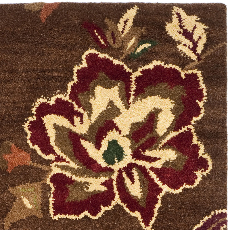 Handmade Brown Floral Wool 4' x 6' Area Rug