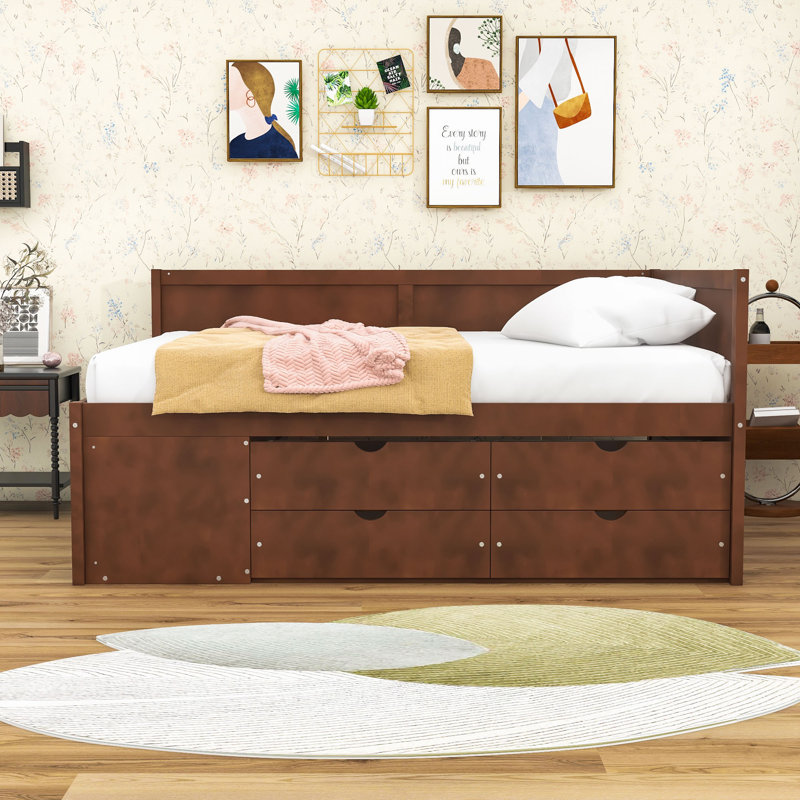 Wood Daybed with Pull-Out Drawers and Shelves, Full/Double, Walnut
