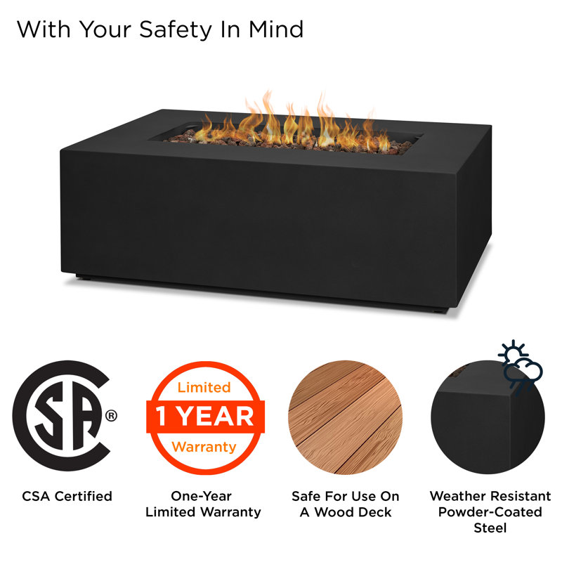 AEGEAN Propane / Natural Gas Outdoor Fire Pit Table, Black, 14.5" H x 41.75" W x 26" D