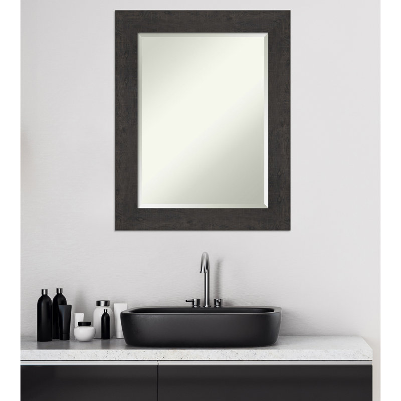 Akhia Narrow Beveled Wall Mirror, 29" x 23", Rustic Plank Espresso