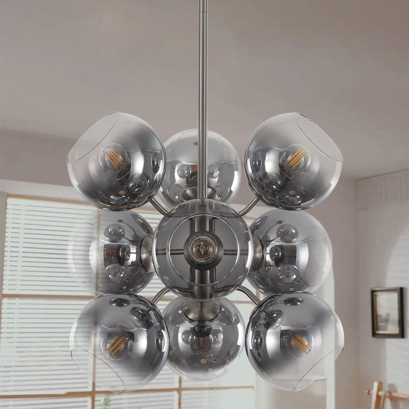 Xareni 9 - Light Smoked Glass Globe Cluster Chandelier
