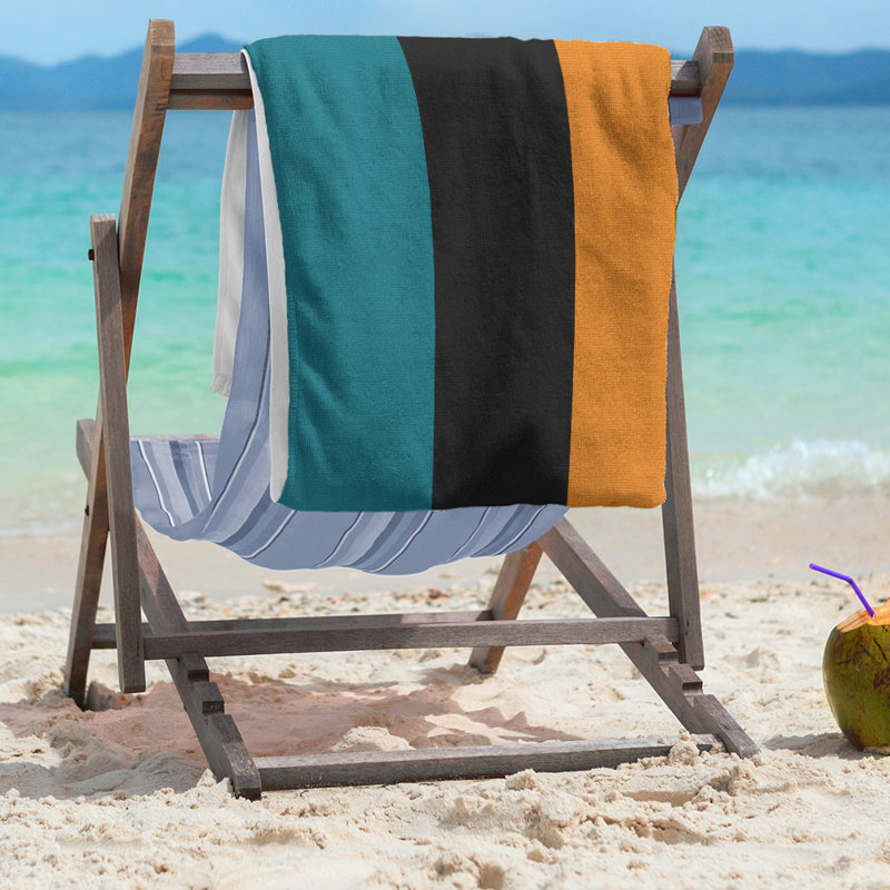 San Jose Lightweight Beach Towel, Deep Pacific Teal/Black/Burnt Orange, Microfiber