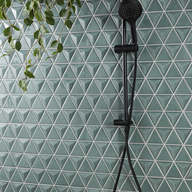 Overlay Triangle 11.02 In. X 12.55 In. Glossy Ceramic Mosaic Wall Tile (11 Sq. Ft. / Case), Marine Blue