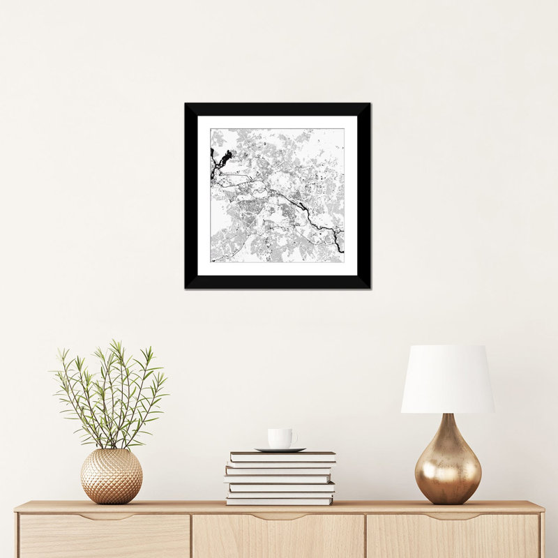 « berlin' », impression sur toile tendue, H 16 po x l 16 po x P 1 po, Papier d'art encadré noir, Blanc