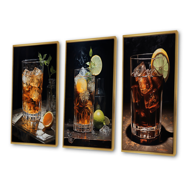 Noir noir rêverie cocktail, Cadre flottant doré, H 40 po x l 60 po