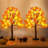 2 Pack 24 Inch Prelit Fall Maple Tree Thanksgiving Decorations With 48 LED Lights