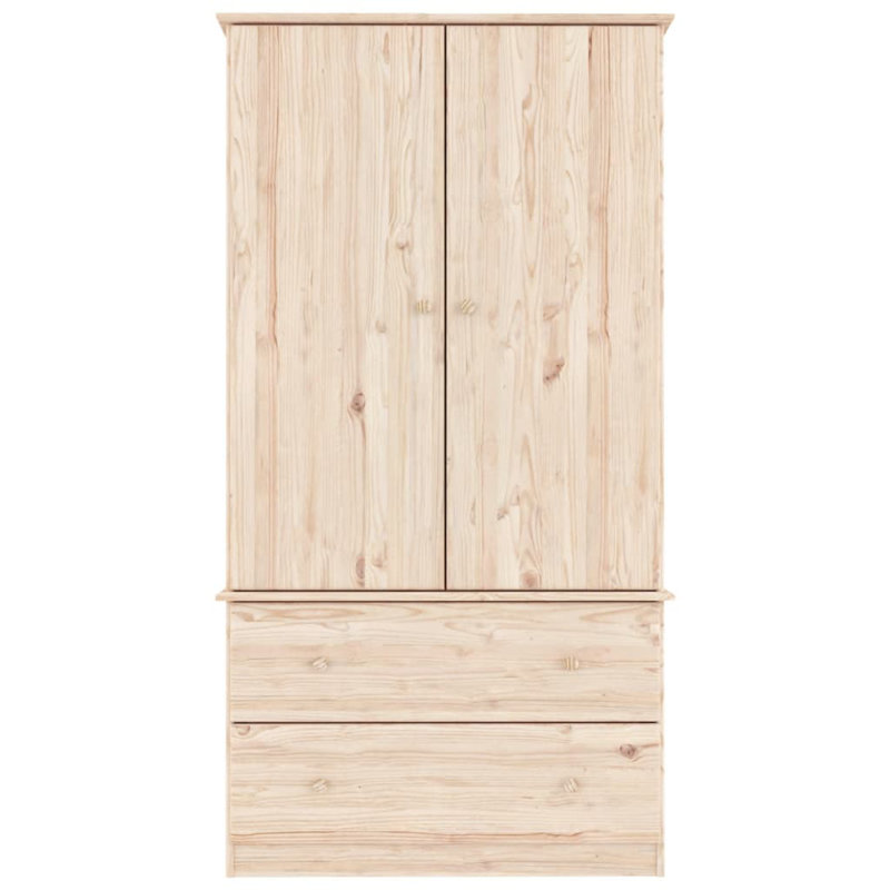 Aabas 2 Door Solid Wood Wardrobe, Brown