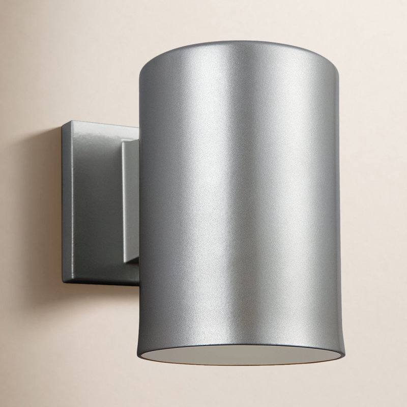Outdoor Bullets 1 - Light LED Outdoor Armed Sconce, Painted Brushed Nickel, 9" H x 6" W x 6" D
