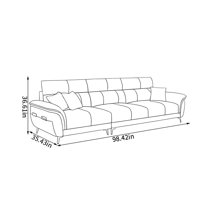 Canapé moderne à rangée droite simple, H 36,61 po x l 98,42 po x P 35,43 po
