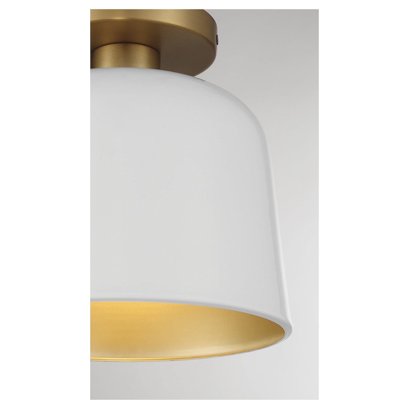 Che Single Light Semi Flush Mount, Natural Brass, White