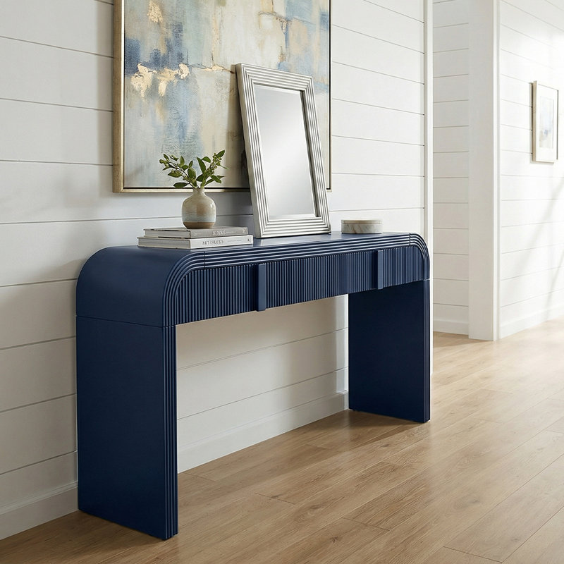 Codel Entry Console Table with Fluted Drawers, Blue