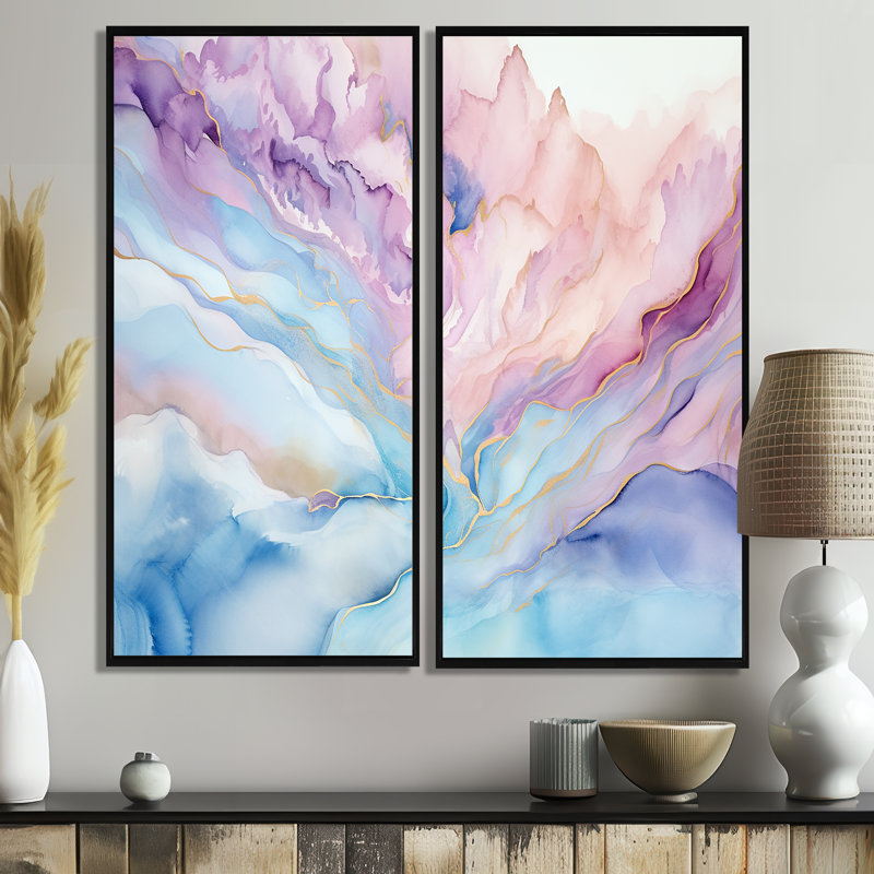 Rose et bleu lever de soleil glacier - décoration murale moderne bleue, H 20 po x l 24 po, Impression encadrée flottante