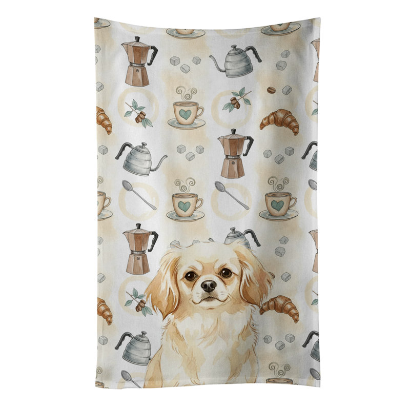 Cream Tibetan Spaniel Coffee Bar Kitchen Towel, Cream Tibetan Spaniel