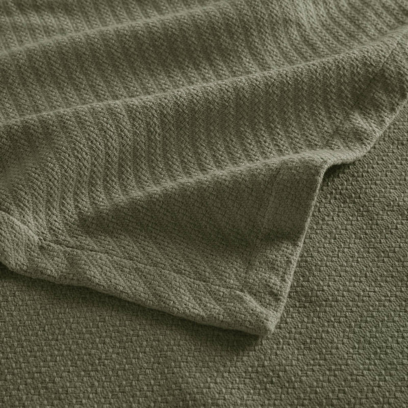 Couverture tissée en coton liquide respirant, Très grand lit, Olive Green