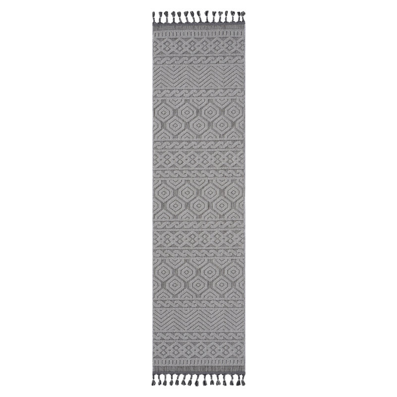 NAAR Guros Collection 2X8 Grey / White / Geometric Indoor / Outdoor Runner Rug, Rectangle 8' x 2'2"