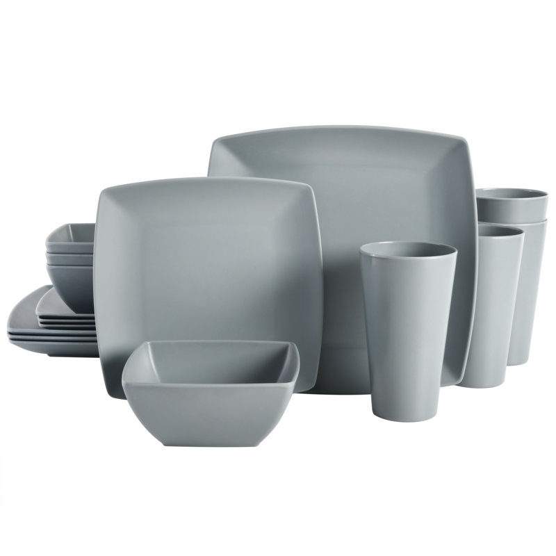 16 Piece Melamine Dinnerware Set, Service for 4, Gray