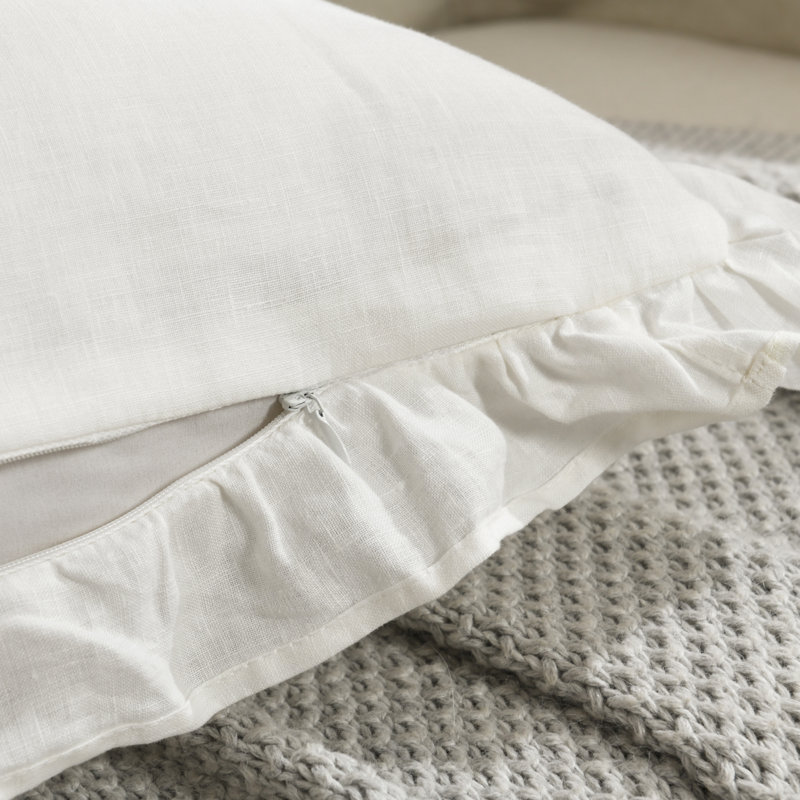 Housses de coussin à franges en lin, Blanc, H 18 po x l 18 po