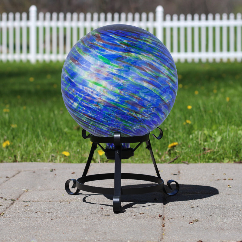 Boule de jardin à motif tourbillonnant pour l'extérieur - bleu et vert 10 po