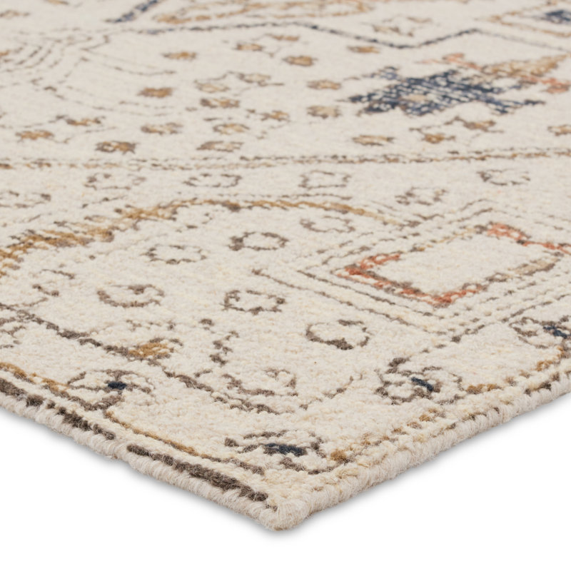Ivory and Gray Hand-Tufted Wool Medallion Rug, 8' x 10'