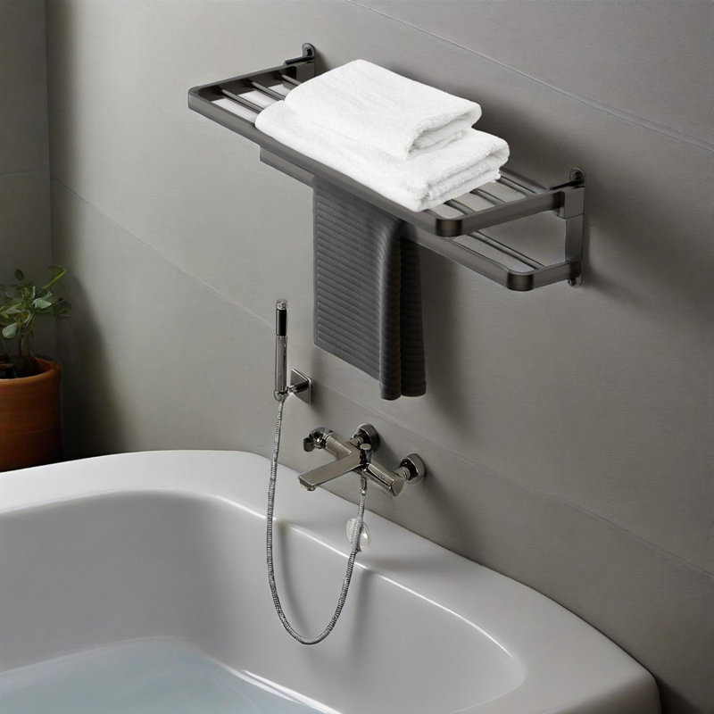 Porte-serviettes de salle de bain 24 "avec tablette et barre, Gris foncé