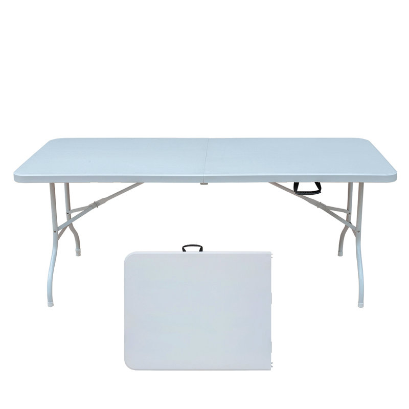 Table pliante 6 pi, table en plastique portative pour le camping, pique-niques, fêtes, table pliable à haut poids de charge blanche