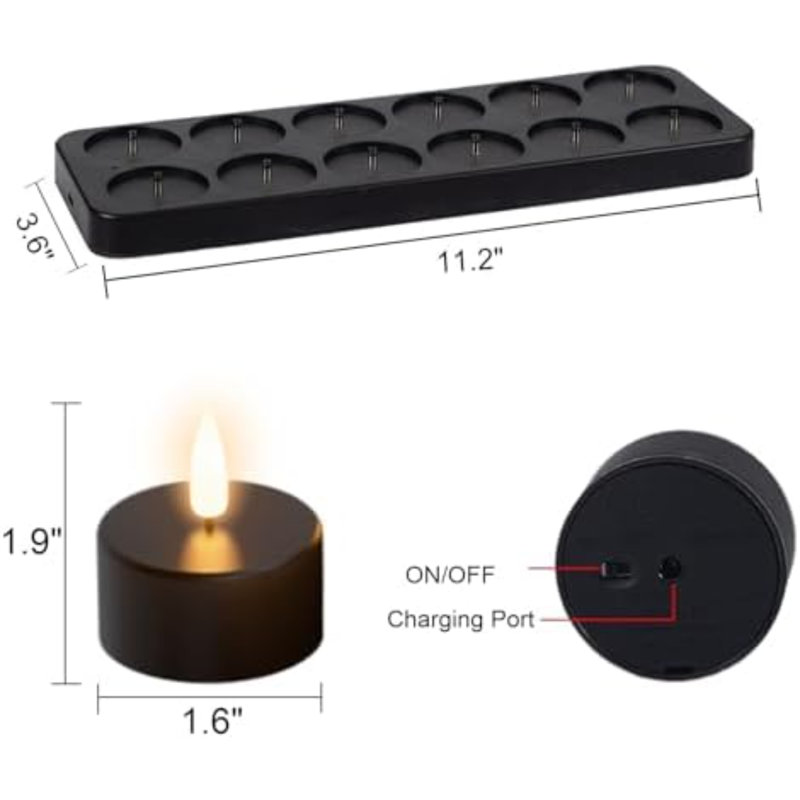 12 bougies chauffe-plat rechargeables avec base de recharge et minuterie à distance, bougies chauffe-plat à DEL sans flamme Halloween