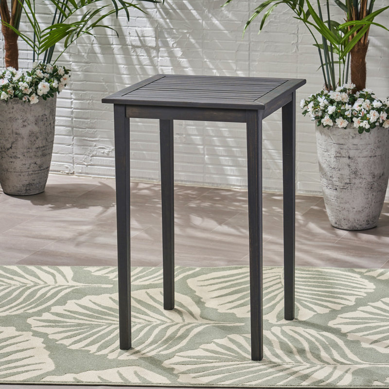 Table de bar d'extérieur carrée en bois d'acacia minimaliste, Gris
