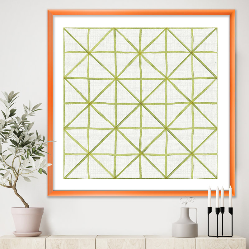 «Geometric Green Triangle II», reproduction d'art sur toile, H 30 po x l 30 po x P 1 po, Cadre orangé