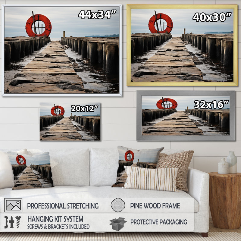 Quai monochrome I - impression, H 16 po x l 32 po x P 1 po, Cadre flottant blanc