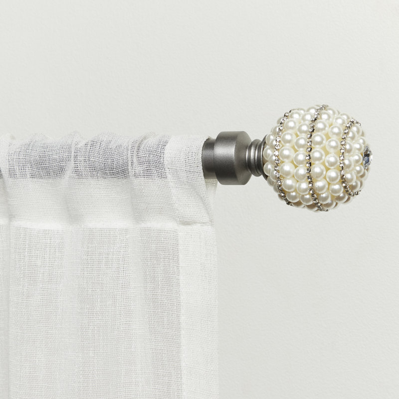 Gunmetal Adjustable Curtain Rod with Faux Pearl and Rhinestone Finial