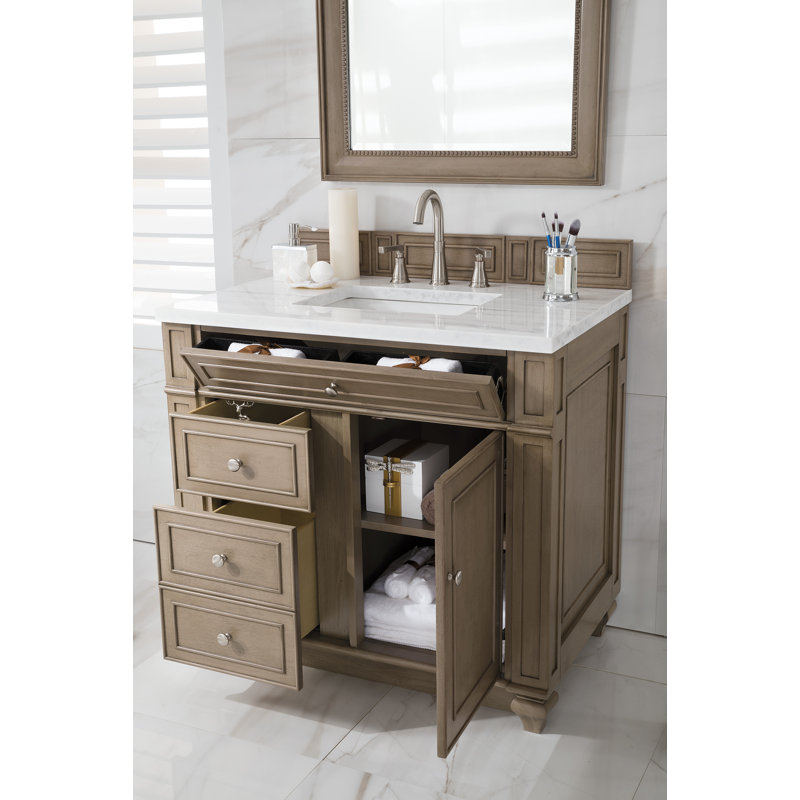 Bristol 36'' W Single Vanity, White Zeus, Whitewashed Walnut, 8" Widespread