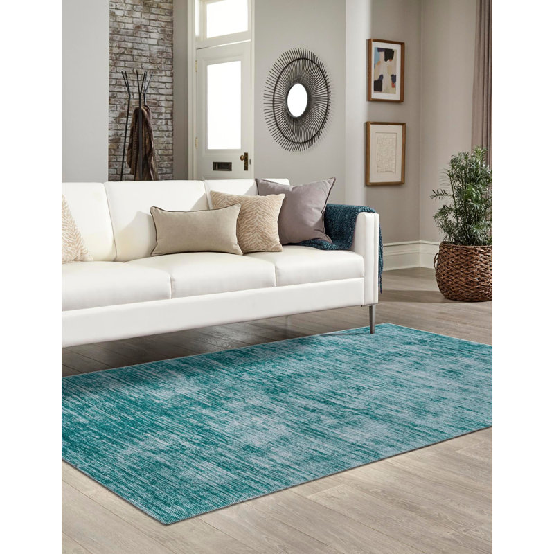 Tapis contemporain de couleur sarcelle Ikhasa, Rectangle 2 pi x 3 pi