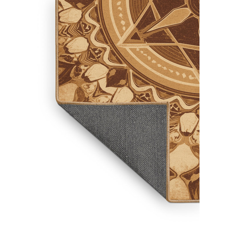 Soft Plush Bleeker Philosophers Stone Symbol Modern Rustic Vintage Look Area Rug in Brown – LightBrown Binding, 4x6