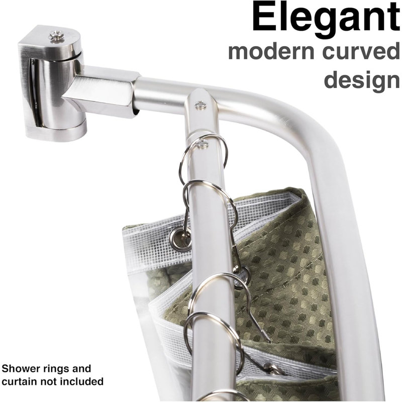 Adjustable Brushed Nickel Double Curved Wall Mounted Shower Rod