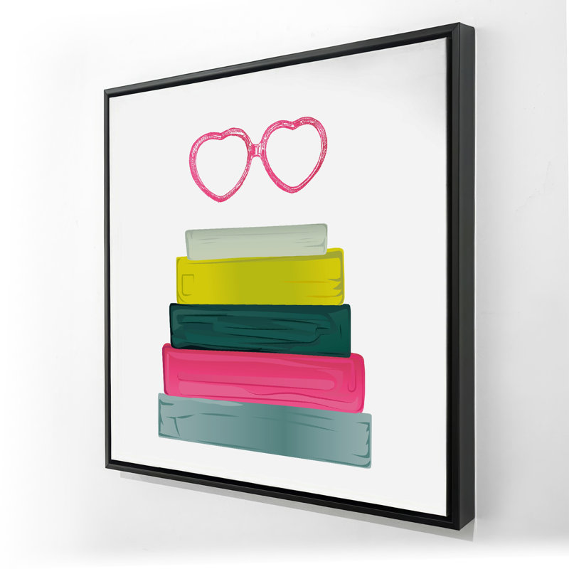 Verres en forme de cœur avec livres - enfants, art sur toile, H 25,25 po x l 25,25 po