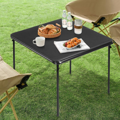 Table pliante Brunhilde 33,5 pouces à économie de place pour le bureau à domicile, petits espaces intérieurs, table pliable portable pour la salle à manger extérieure, patio, terrasse, balcon, piscine, aucun assemblage requis