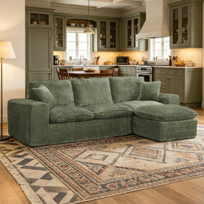 Masir Oversized Modular Sectional Sofa with Movable Ottoman, Comfy Green Boucle Upholstery,2 Throw Pillows Included