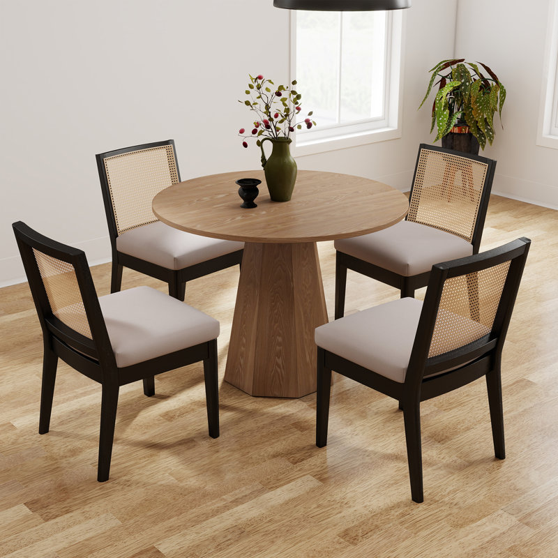 Round Dining Table Set, Mid Century Modern Small Round Dining Table Set, Saving Space, Brown, 5 Pieces: Table, 4 Chairs