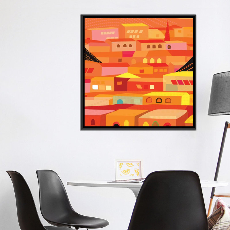 « oaxaca maisons », impression sur toile, H 18 po x l 18 po x P 1,5 po, Toile avec cadre noir, Pas de tapis