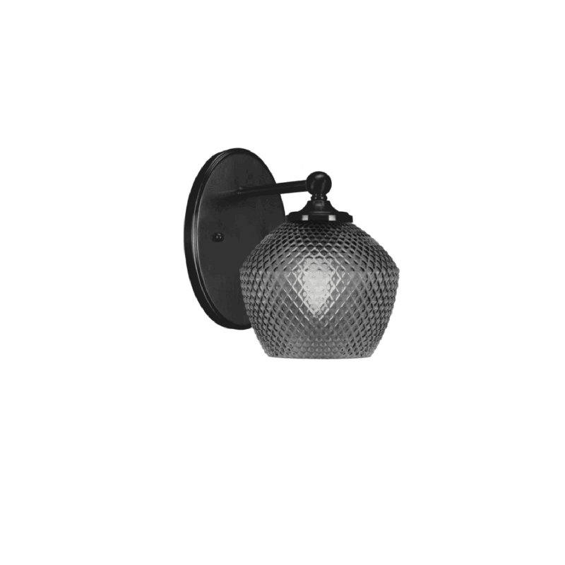 Applique murale Sheffield montrée en noir, verre fumé de 6 po