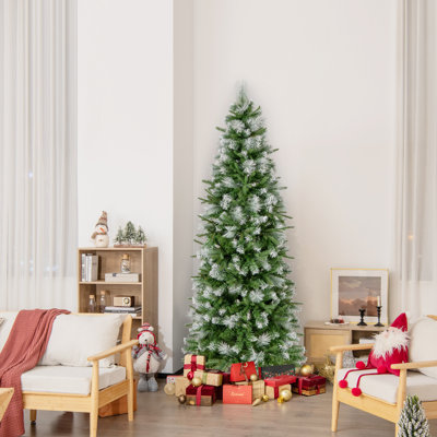 Artificial Christmas Tree Pre-lit Pencil Xmas Tree With 580 Branch Tips 280 Warm-white Led Lights Snow Flocked Frosted Leaves