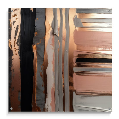 Rosegold And Pink Forms In Contemporary I - Abstract Acrylic Wall Art For Kitchen