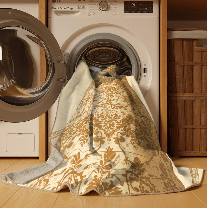 Tapis damassé classique beige lavable à la machine Madiun, 2 pi x 3 pi