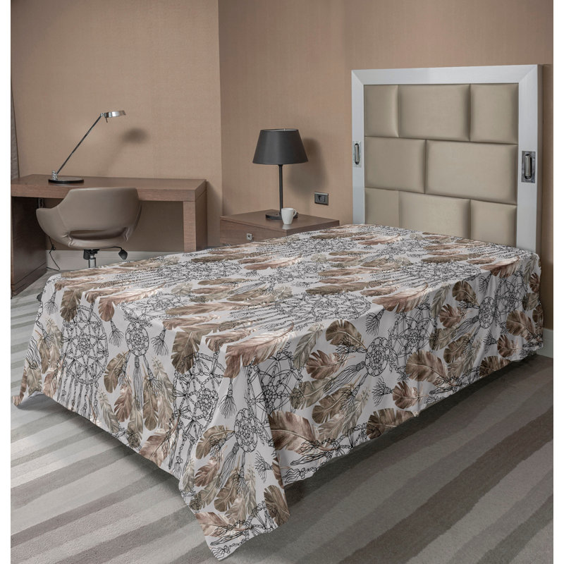 Ambesonne Flowers Flat Sheet Nostalgia Farmhouse, Pale Brown and Dark Grey