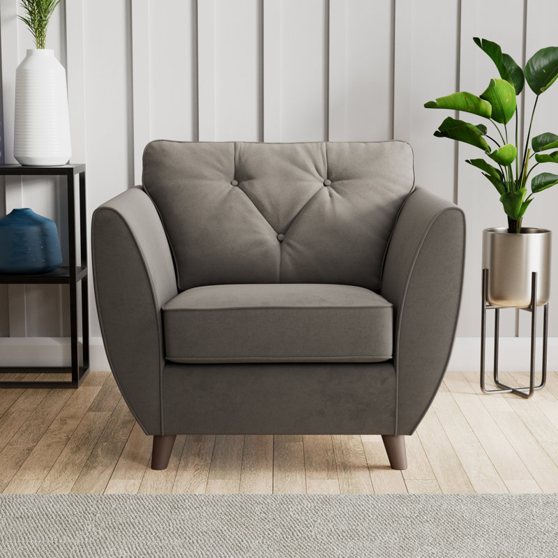 Collazo Upholstered Armchair, Dark Brown Wood, Asphalt