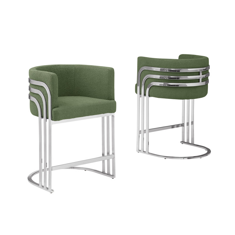 Teddy Fabric, Green, Bar stool 29", Silver